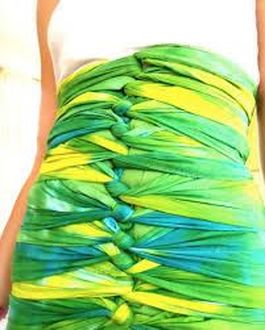 green blue and yellow morristown belly bind on torso of person wearing a white tank top.  morristown portpartum tummy wrap, postpartum corset, postpartum girdle